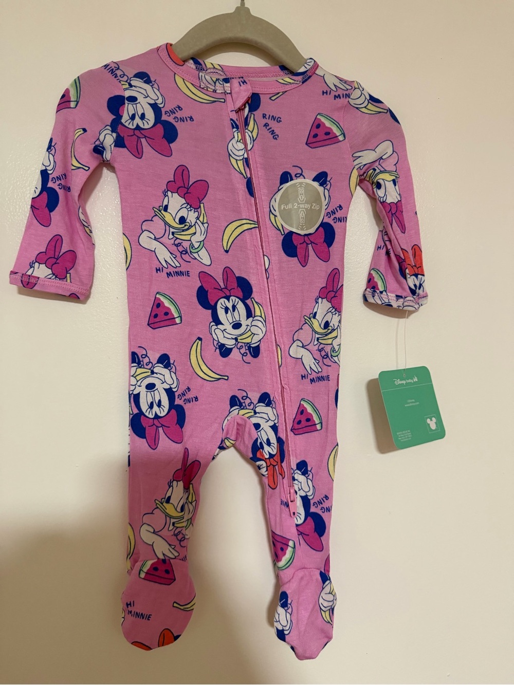 Disney Pink Minnie Mouse Footed One-Piece Sleeper with Fruit Print